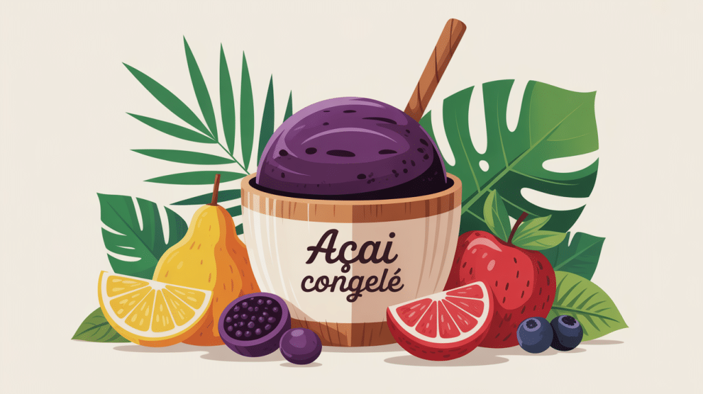 bol acai congelé avec fruits frais ambiance tropicale
