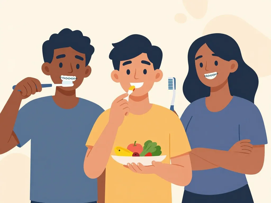 scène quotidienne avec bague dentaire, soins et alimentation