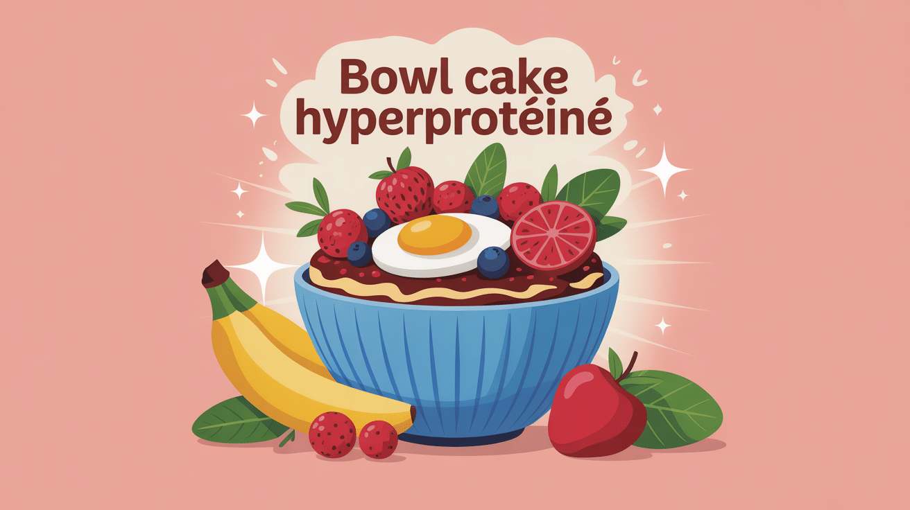 bowl cake hyperprotéiné illustré en petit déjeuner sain
