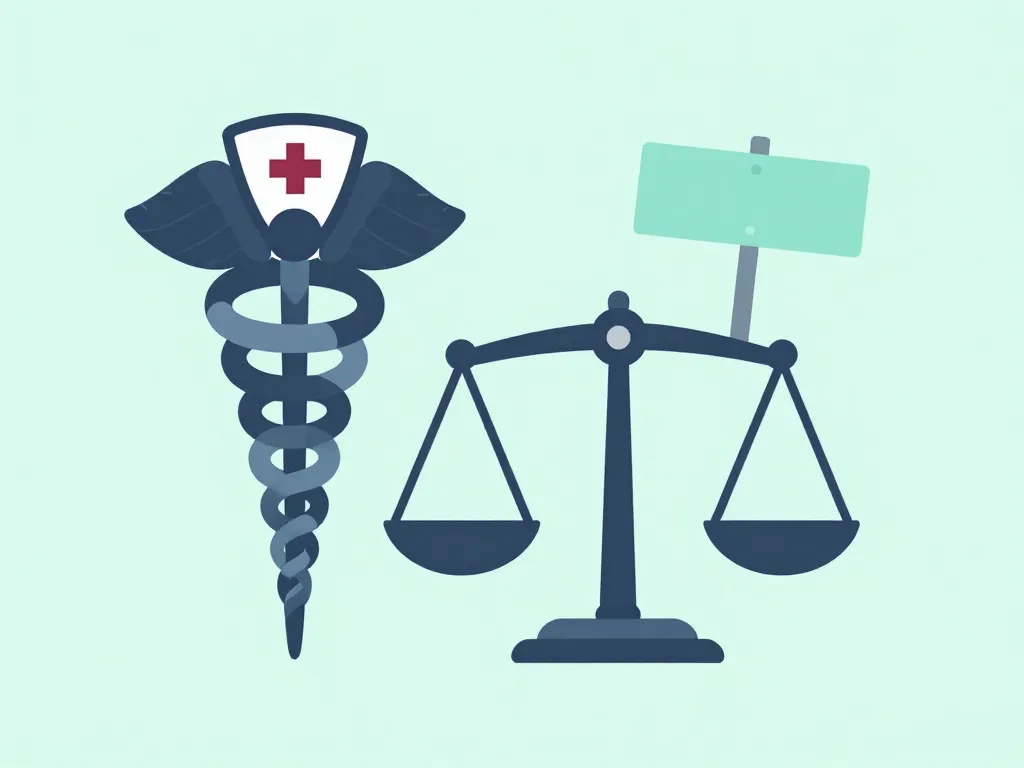 caducée infirmier avec balance et panneau routier