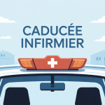 caducée infirmier véhicule professionnel sur fond épuré
