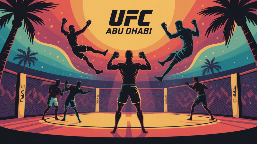 carte UFC Abu Dhabi ambiance arène festive et combattants