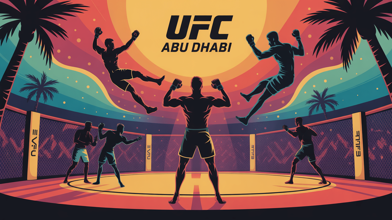 carte UFC Abu Dhabi ambiance arène festive et combattants