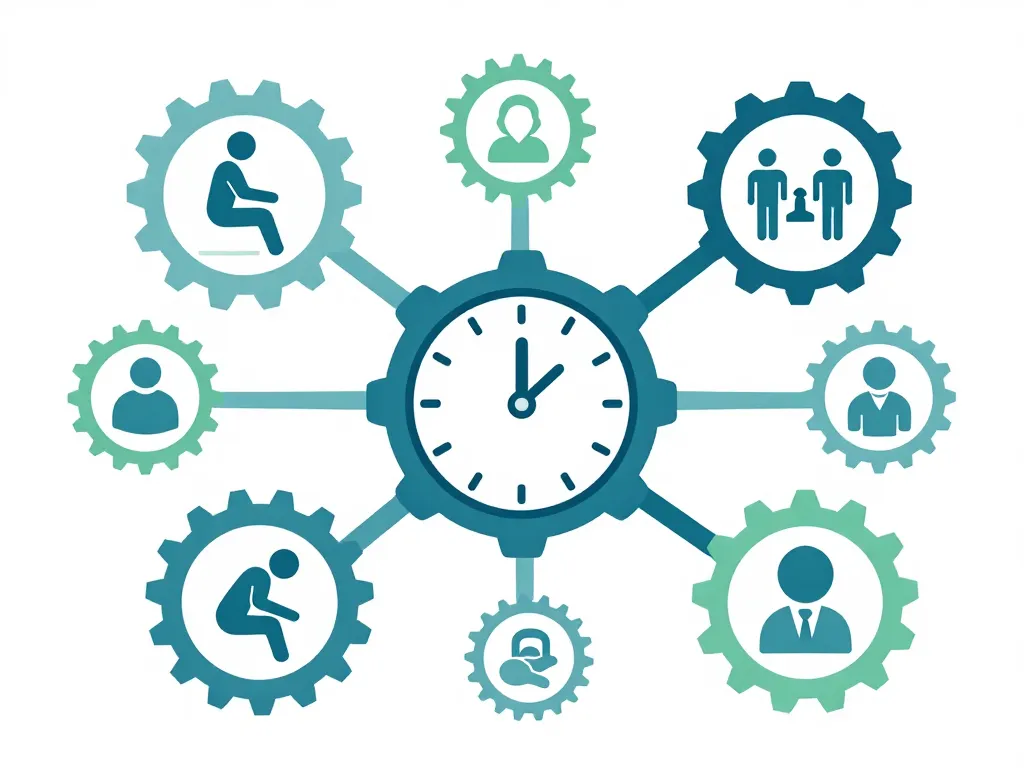 Facteurs qui influencent combien dure une séance de kiné, icônes et horloge centrale