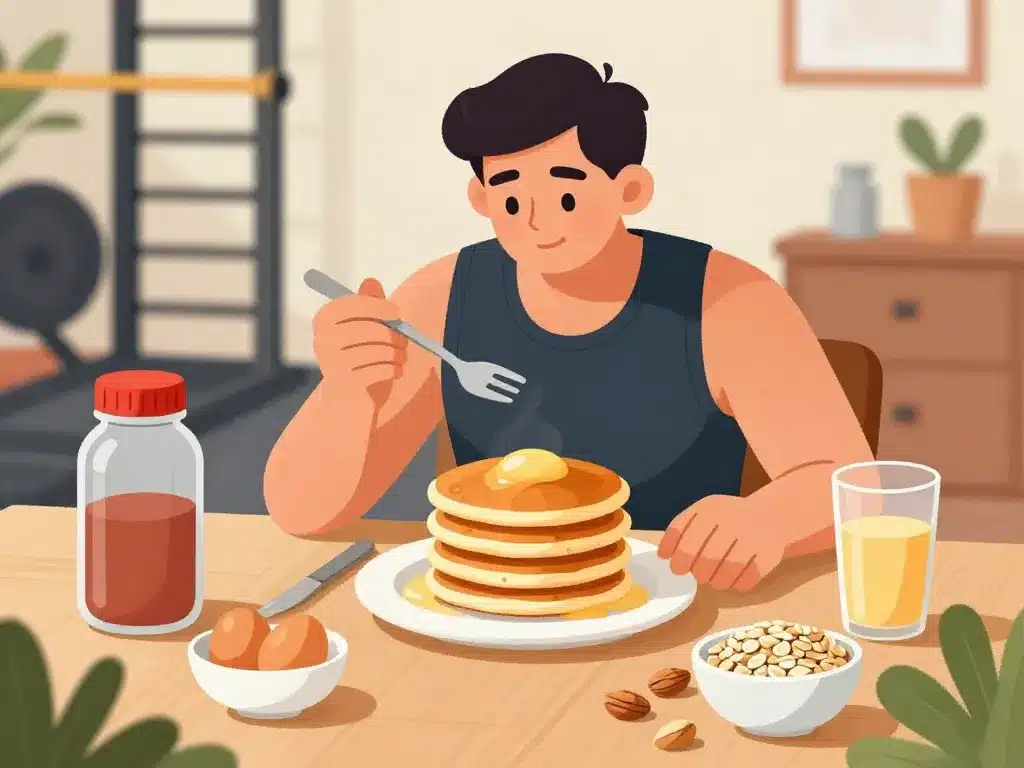 Sportif avec pancakes prise de masse ingrédients sains
