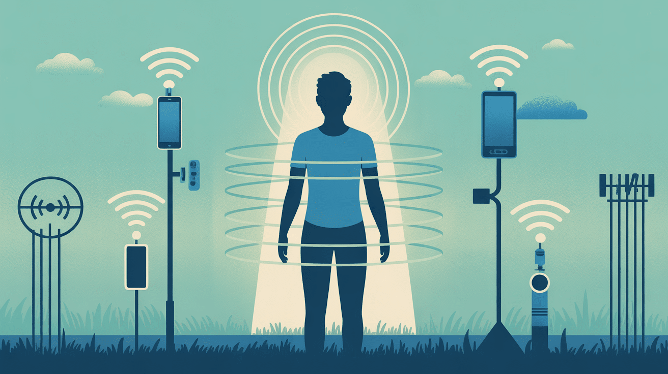 illustration électrosensibilité traitement naturel silhouette humaine entourée d'ondes