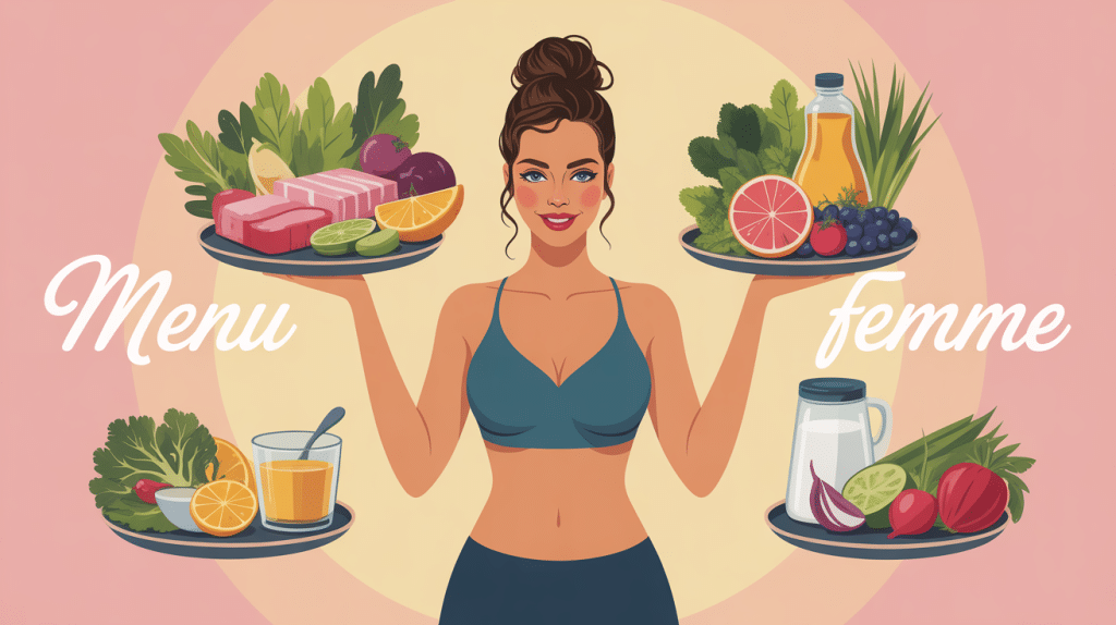 menu seche femme illustration équilibre et nutrition