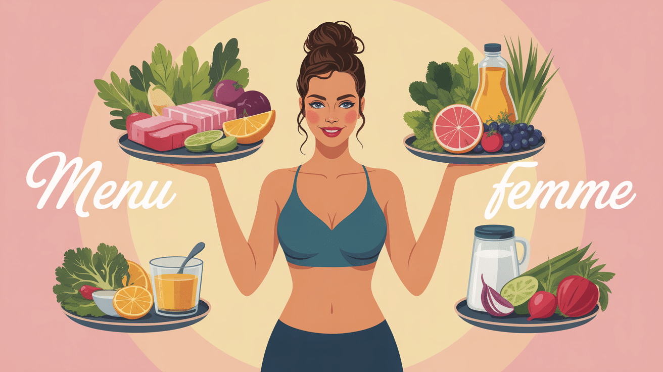 menu seche femme illustration équilibre et nutrition