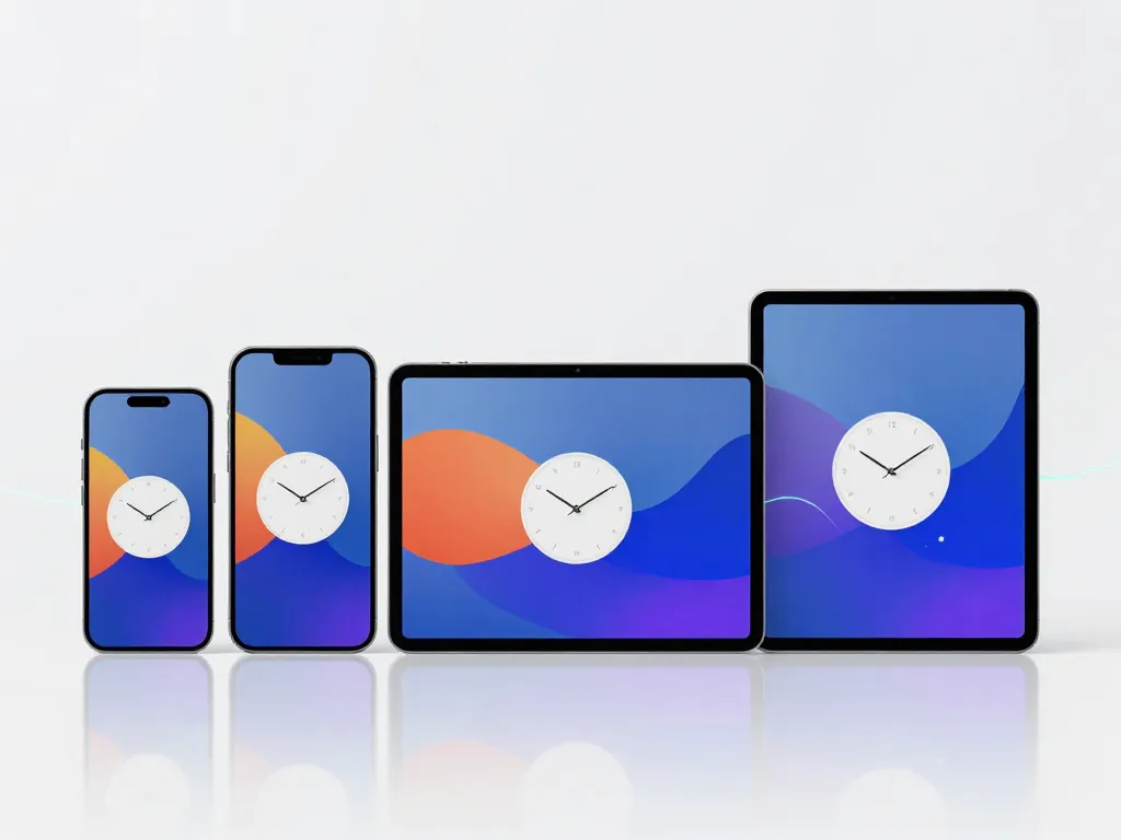 Horloge sur smartphone, tablette et tableau de bord voiture