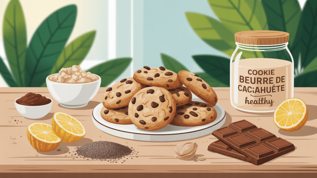 cookies beurre de cacahuète healthy entourés d'ingrédients sains