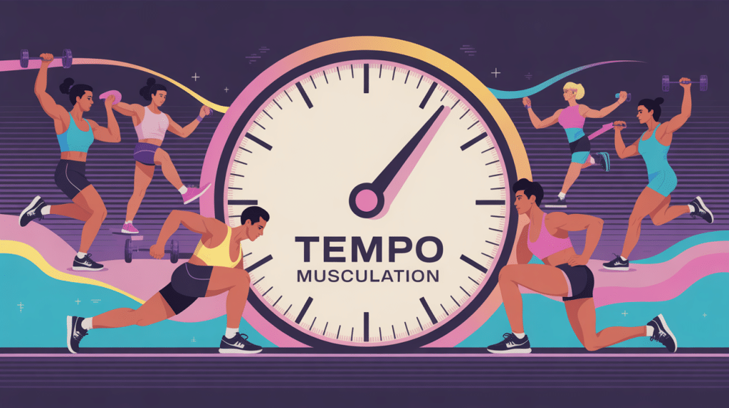 illustration tempo musculation avec chronomètre et silhouettes