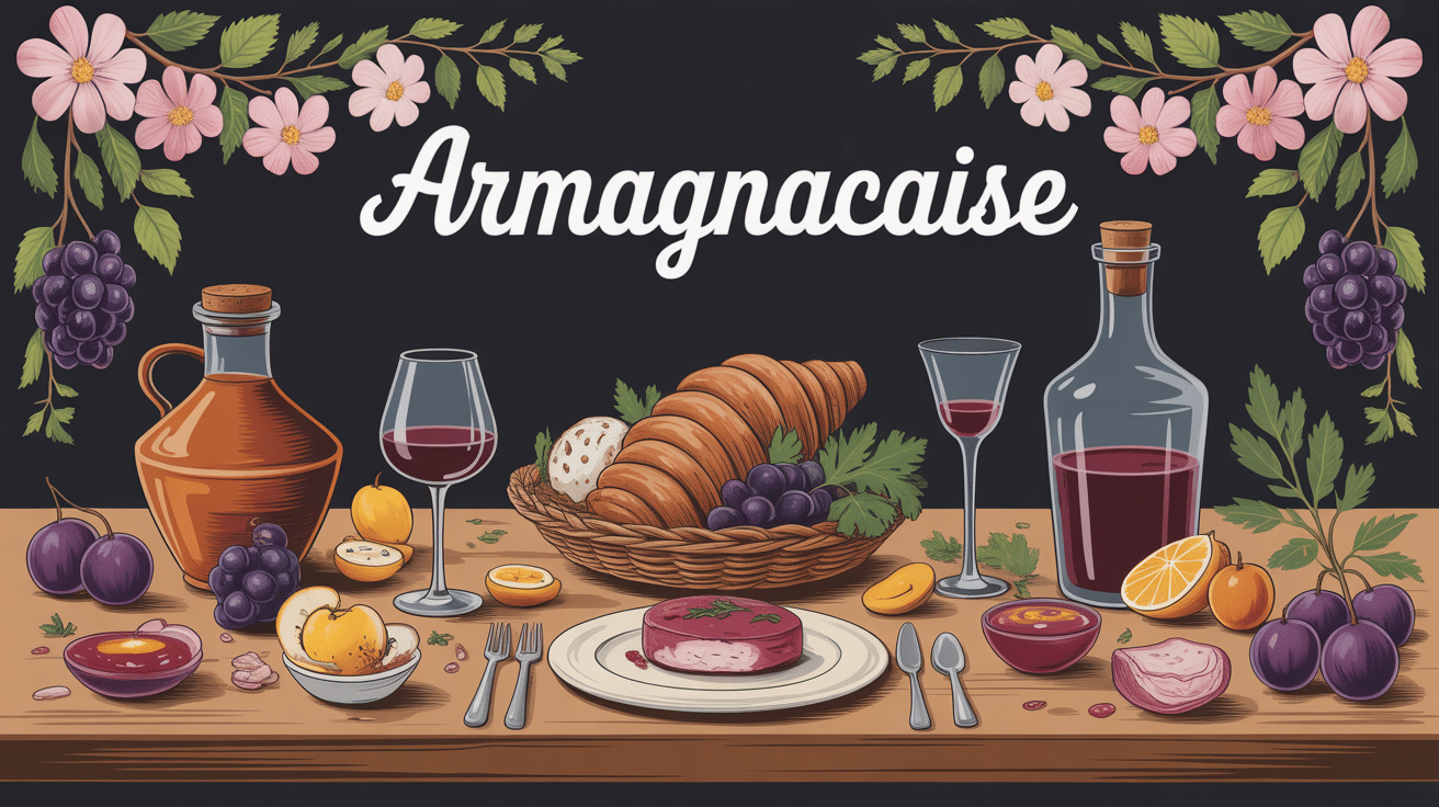 Table généreuse armagnacaise avec volailles pruneaux et Armagnac