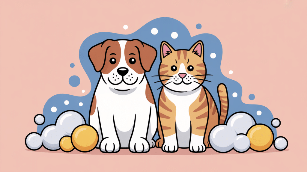 Illustration chien et chat vomi de la mousse