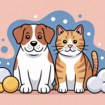 Illustration chien et chat vomi de la mousse