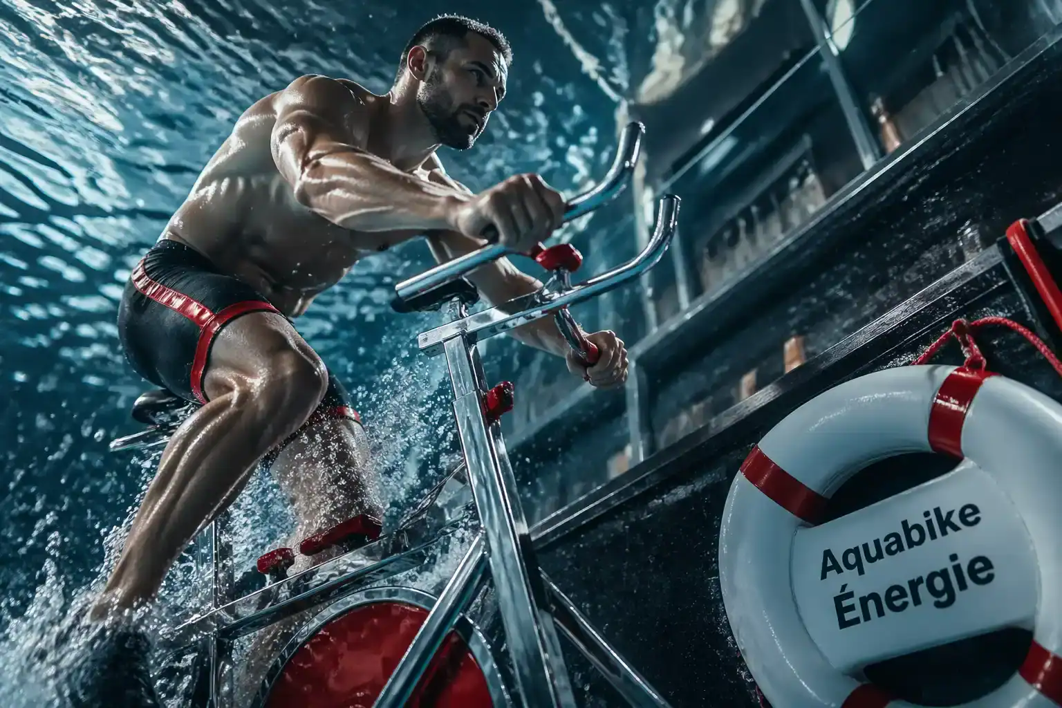 sportif sur aquabike en piscine