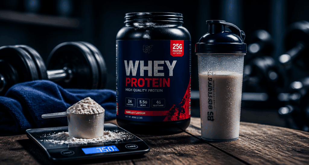 1 scoop de whey en gramme sur balance