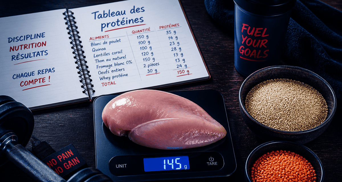 calcul proteine par aliment poulet quinoa lentilles
