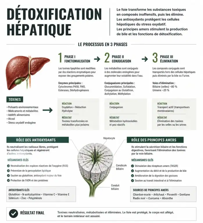 Infographie sur le fonctionnement du foie et les bienfaits des jus détox pour le foie
