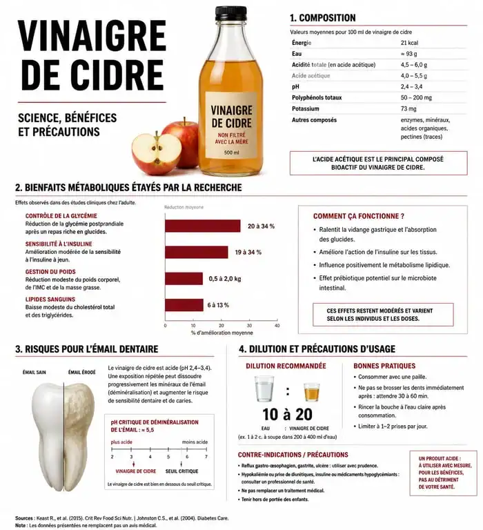 Infographie des avantages et inconvénients du vinaigre de cidre pour la santé