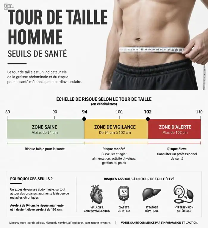 Infographie des seuils de tour de taille pour la perte de poids homme