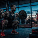 Homme squat et femme jogging musculation