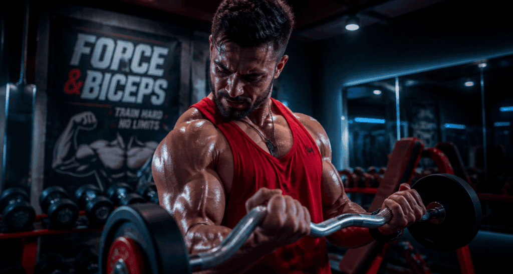 exercice biceps curl barre EZ athlète