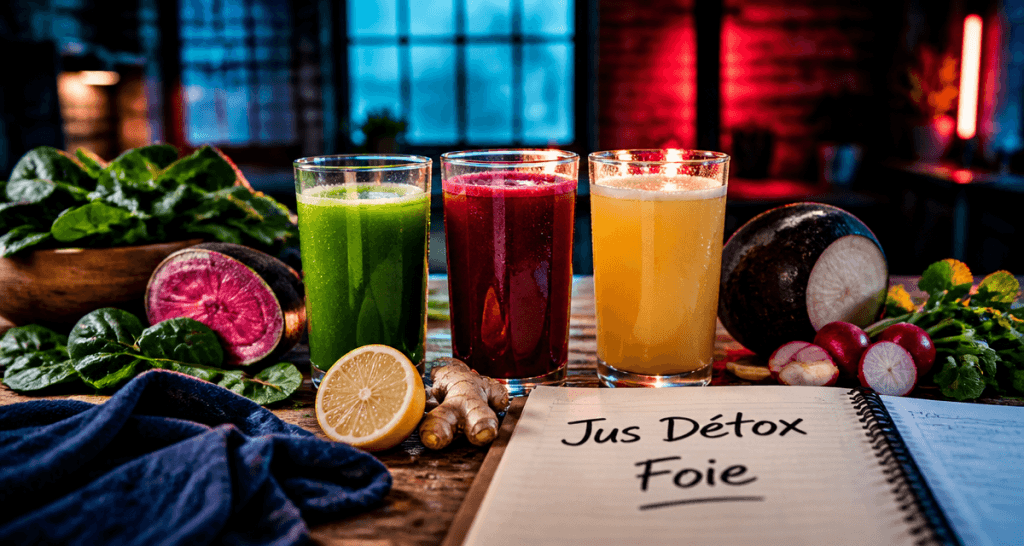 jus detox pour le foie verres et ingrédients frais