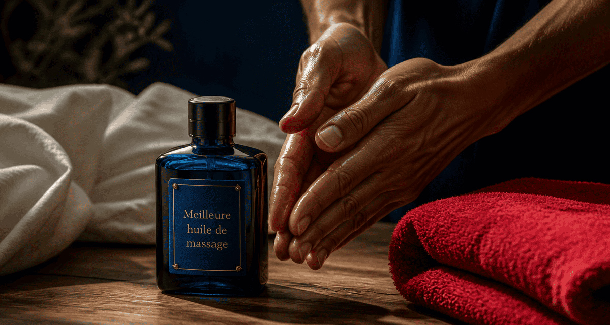 meilleure huile de massage flacon bleu mains