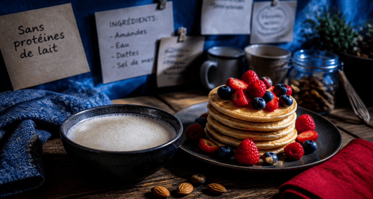 bol de lait végétal et pancakes sans proteine du lait de vache