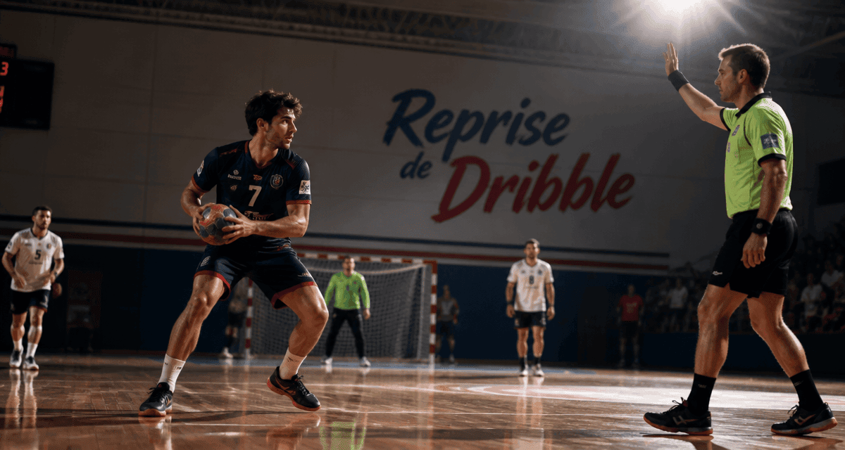reprise de dribble handball joueur arrêté arbitre