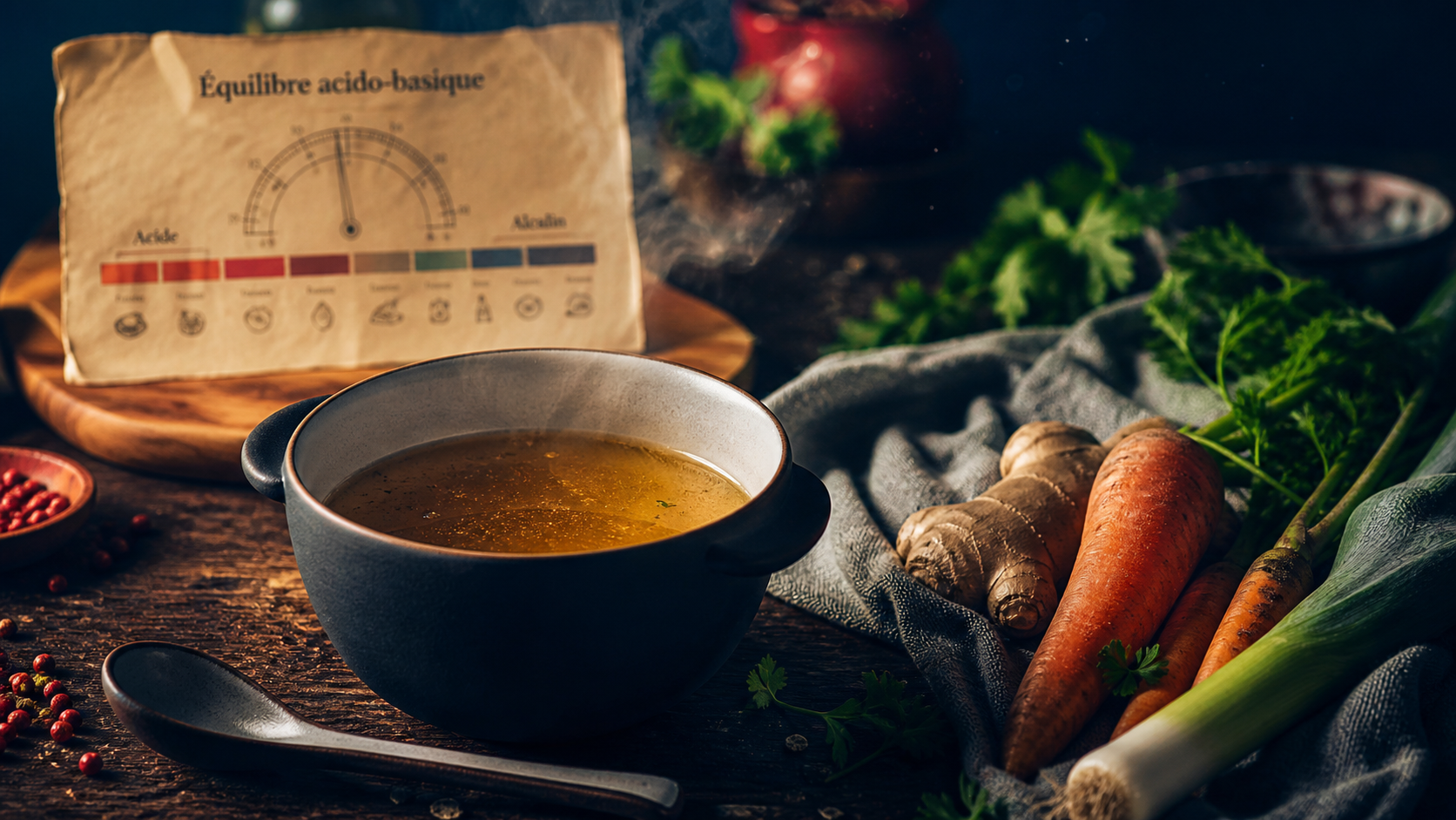 Acide lactique aliments a eviter, table avec bouillon et légumes