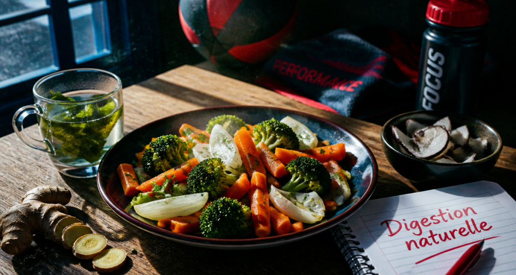 Aide pour la digestion avec légumes, infusion et plantes