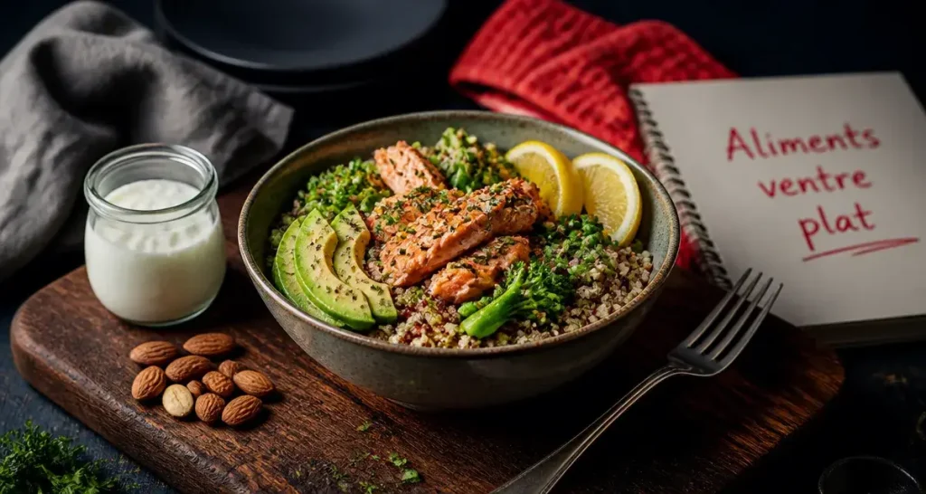 aliment pour perdre le ventre : bol quinoa, saumon et kéfir