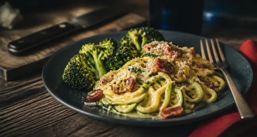Aliments pauvre en glucide : assiette courgettes et brocoli
