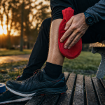 Contracture au mollet que faire : bouillotte chaude sur le mollet du coureur