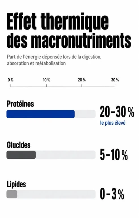 Infographie sur l'effet thermique des protéines et leur impact sur la gestion du poids
