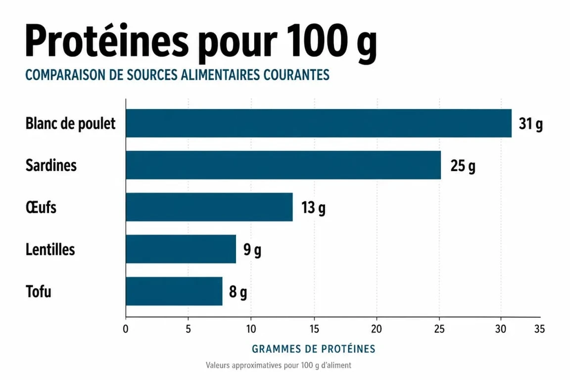 Infographie comparative des sources de protéines animales et végétales pour un repas riche en protéines
