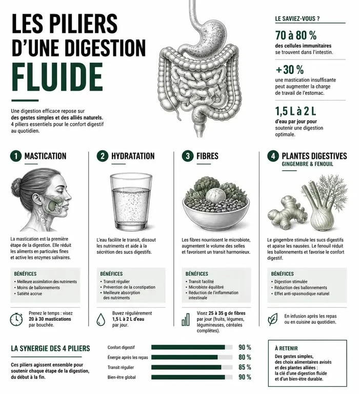 Infographie sur les conseils et aides pour la digestion naturelle