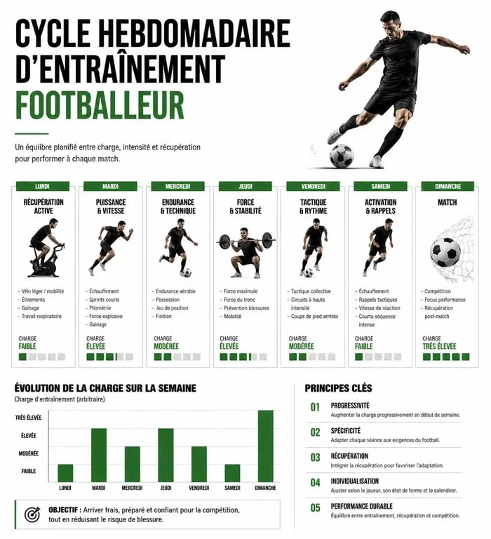 Infographie du planning hebdomadaire de préparation physique au football
