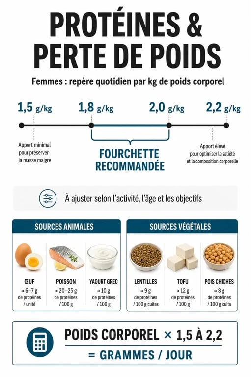 Infographie sur la quantité de protéines par jour pour une femme pour maigrir