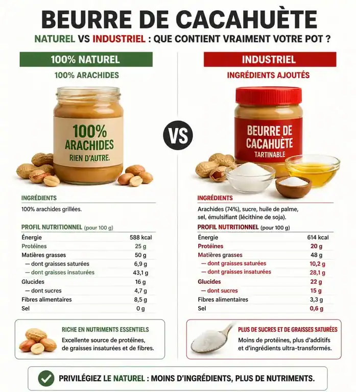 Comparatif nutritionnel : beurre de cacahuète healthy vs beurre de cacahuète industriel