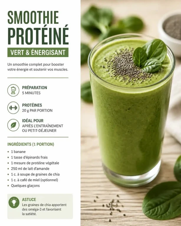 Smoothie protéiné pour maigrir aux épinards et graines de chia dans un verre