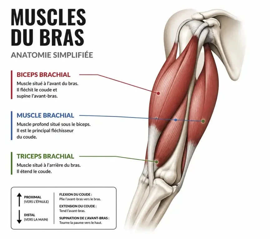Schéma anatomique des muscles du bras pour avoir des gros bras en 1 mois