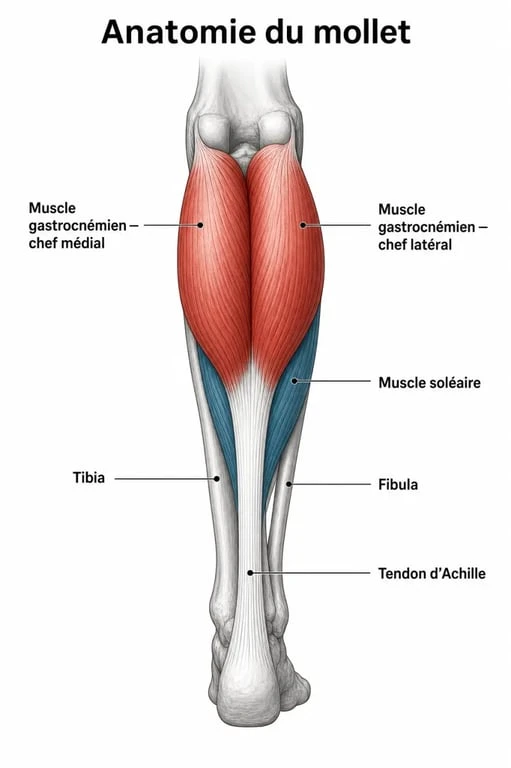 Schéma anatomique des muscles du mollet pour comprendre la contracture au mollet