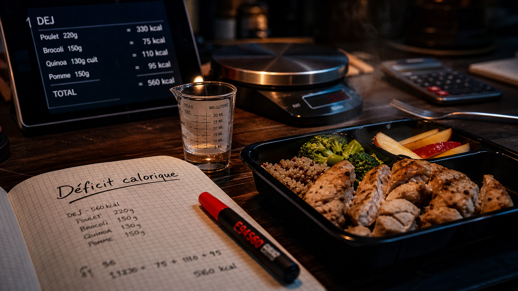 Être en deficit calorique : carnet, balance et repas
