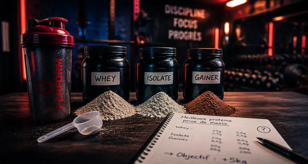 Meilleur proteine prise de masse : whey isolate ou gainer, dose 1,6 g/kg