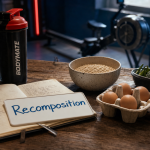 Alimentation pour prendre du muscle et perdre de la graisse : carnet, balance et rameur en salle