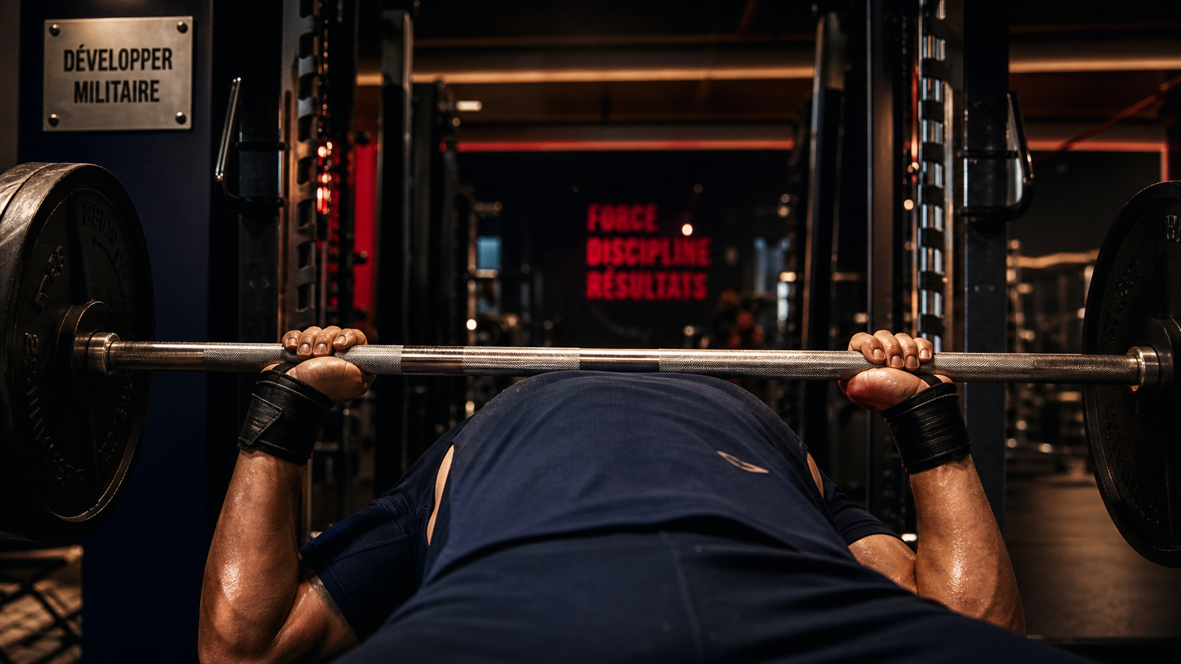 Developpe militaire : muscles sollicites deltoides, triceps et gainage en salle