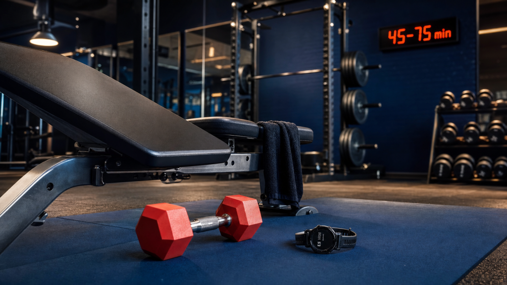 Durée séance musculation : 45 à 75 minutes en salle de sport