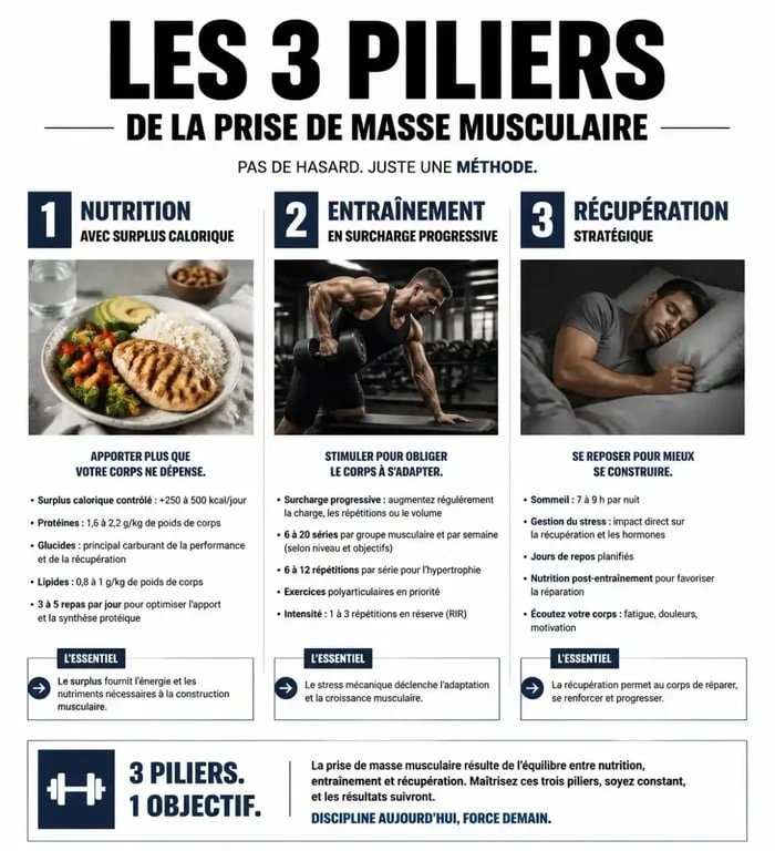 Les trois piliers de la prise rapide de masse musculaire : nutrition, entraînement et récupération